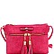 Bow Accent Tasselled Front Zip Crossbody