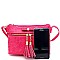 Bow Accent Tasselled Front Zip Crossbody