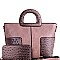 2 WAY OSTRICH DETAIL SATCHEL WALLET SET
