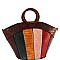 WOODEN HANDLE COLOR BLOCK CROCODILE SATCHEL WALLET SET