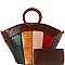 WOODEN HANDLE COLOR BLOCK CROCODILE SATCHEL WALLET SET