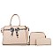 3 IN 1 SOLID COLOR HANDBAG WALLET SET WITH SNAKESKIN BOW ACCENT