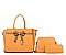 3 IN 1 SOLID COLOR HANDBAG WALLET SET WITH SNAKESKIN BOW ACCENT