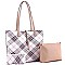 3 in 1 Plaid Checker Print Shopper Tote Wallet SET