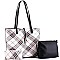 3 in 1 Plaid Checker Print Shopper Tote Wallet SET