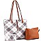 3 in 1 Plaid Checker Print Shopper Tote Wallet SET