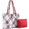3 in 1 Plaid Checker Print Shopper Tote Wallet SET