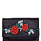 Flower Embroidered Flap Clutch