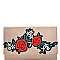 Flower Embroidered Flap Clutch