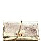 Metallic Turn-Lock Accent Textured Fold-Over Clutch