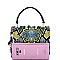 Small Snake Print Top-Handle Retro Box Flap Satchel Cross Body