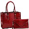 3 COMPARTMENT CROCODILE PRINT 2 IN 1 TOTE SET