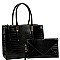3 COMPARTMENT CROCODILE PRINT 2 IN 1 TOTE SET