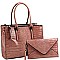 3 COMPARTMENT CROCODILE PRINT 2 IN 1 TOTE SET