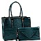 3 COMPARTMENT CROCODILE PRINT 2 IN 1 TOTE SET