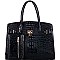 OVERSIZED PADLOCK ACCENT OSTRICH PRINT SATCHEL SET