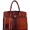 OVERSIZED PADLOCK ACCENT OSTRICH PRINT SATCHEL SET