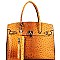 OVERSIZED PADLOCK ACCENT OSTRICH PRINT SATCHEL SET