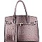 OVERSIZED PADLOCK ACCENT OSTRICH PRINT SATCHEL SET