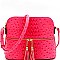 Ostrich Embossed Mid-Zip Tasseled Sling Bag