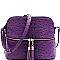 Ostrich Embossed Mid-Zip Tasseled Sling Bag