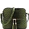 Ostrich Embossed Mid-Zip Tasseled Sling Bag