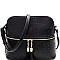 Ostrich Embossed Mid-Zip Tasseled Sling Bag