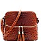 Ostrich Embossed Mid-Zip Tasseled Sling Bag