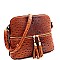 Ostrich Embossed Mid-Zip Tasseled Sling Bag