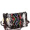 3-Compartment Multi-Color Snake Print Push-Lock Cross Body