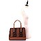 2-Way Structured Snake Print Patent Trim Satchel