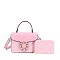 2-in-1 Oval Print Stoned Buckle Satchel W Wallet Set