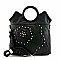 Flower Studded Design Circle Handle Tote