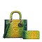green Croc Satchel Wallet Set