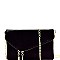 Handhold Flap Double Zipper Clutch