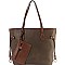 2 in 1 Two-Tone Classic Shopper Tote Wristlet Value SET