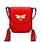 TWO TASSEL ACCENT BEE CHARM FLAP SHOULDER BAG