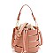 Medium 2 in 1 Cut-Out Drawstring Mixed-Material Bucket Satchel