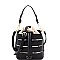 Medium 2 in 1 Cut-Out Drawstring Mixed-Material Bucket Satchel