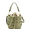 Medium 2 in 1 Cut-Out Drawstring Mixed-Material Bucket Satchel