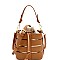 Medium 2 in 1 Cut-Out Drawstring Mixed-Material Bucket Satchel