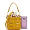 Medium 2 in 1 Cut-Out Drawstring Mixed-Material Bucket Satchel