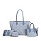 blue 4-in-1 Oval Monogram Large Size Tote Handbag Wallet Set