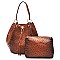 Ostrich Croc Drawstring 2-in-1 Bucket Satchel