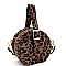 ROUND LEOPARD PRINT BUCKLE WRIST HANDLE MEDIUM SATCHEL
