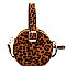 ROUND LEOPARD PRINT BUCKLE WRIST HANDLE MEDIUM SATCHEL