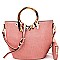Bamboo Handle Scarf Accent Satchel Wallet SET