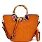 Bamboo Handle Scarf Accent Satchel Wallet SET