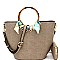 Bamboo Handle Scarf Accent Satchel Wallet SET