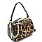 2-Way Leopard Print Patent Frame Medium Satchel